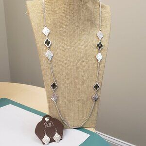 Rain Collection, NWT, Silver tone abalone shell long necklace & earrings set